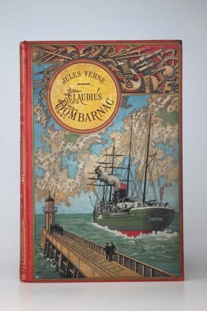 Jules Verne : Face au drapeau. Paris, Hetzel, sd, (1896, catalogue O). Un volume grand in-8° relié pleine percaline d'éditeur à décor, cartonnage au steamer, titre dans un macaron doré. Quelques rousseurs. Très bel exemplaire de premier tirage.